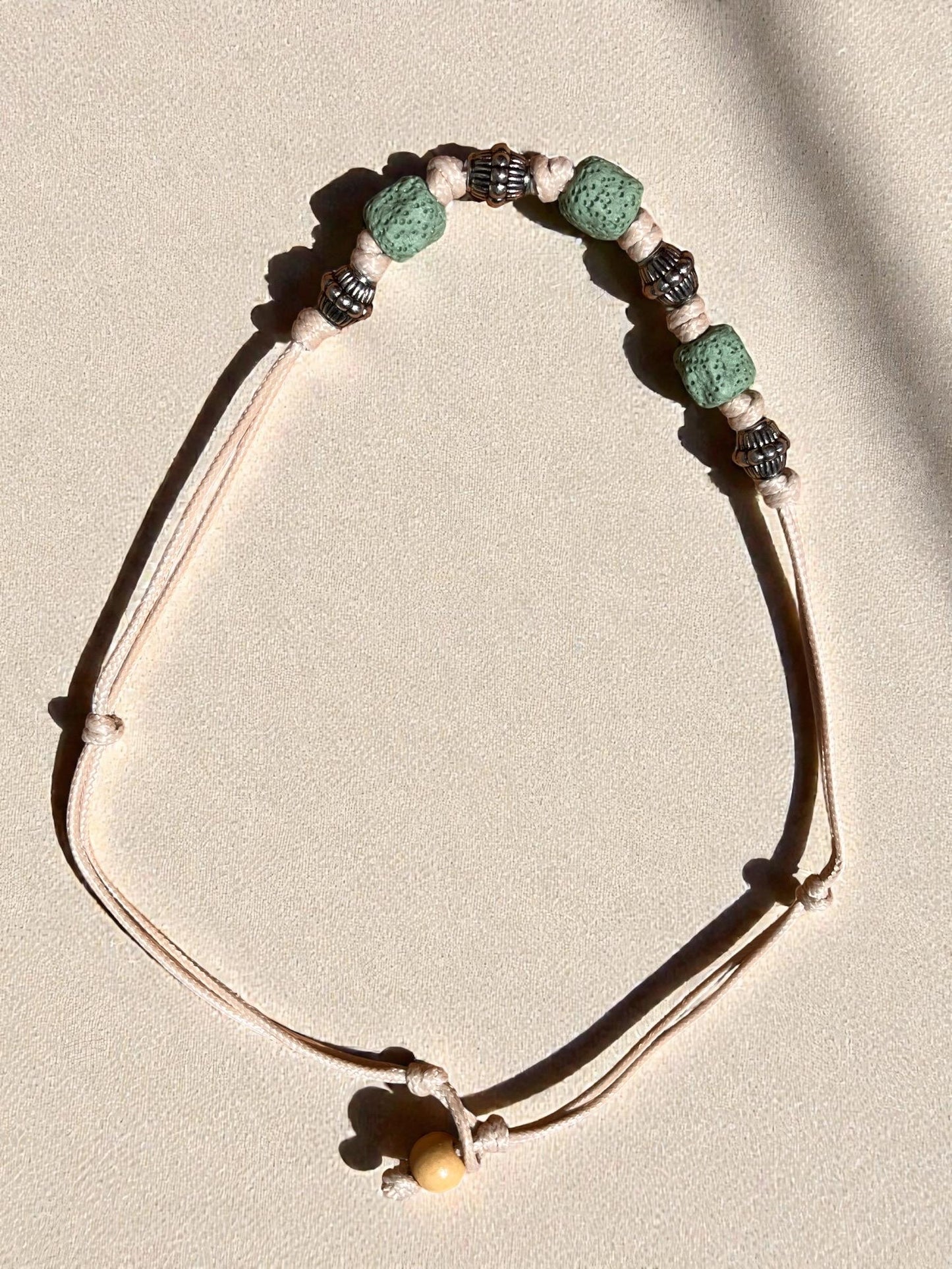 Sage Green Beaded Cord Necklace | Adjustable Boho Necklace | Minimalist Earth Tone Jewelry | Coastal Artisan Necklace