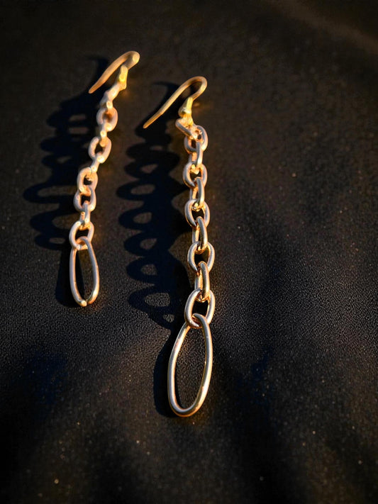 Gold Chain Drop Earrings | Long Gold Dangle Earrings | Minimalist Statement Earrings | Modern Link Earrings | Lightweight 3 Inch Earrings