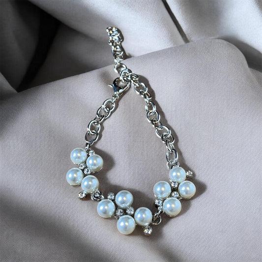 Ivory Pearl Cluster Jewelry Set, Bridal Necklace Bracelet Earrings, Silver-tone Crystal Accents