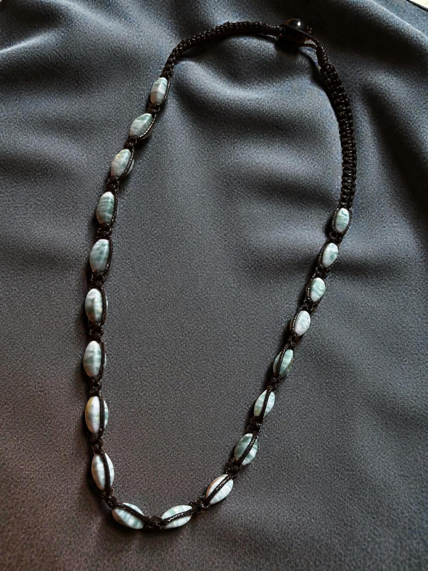 Aquamarine Beaded Cord Necklace | Boho Stone Necklace | Beach Style Necklace | Minimalist Beaded Necklace | Surfer Jewelry