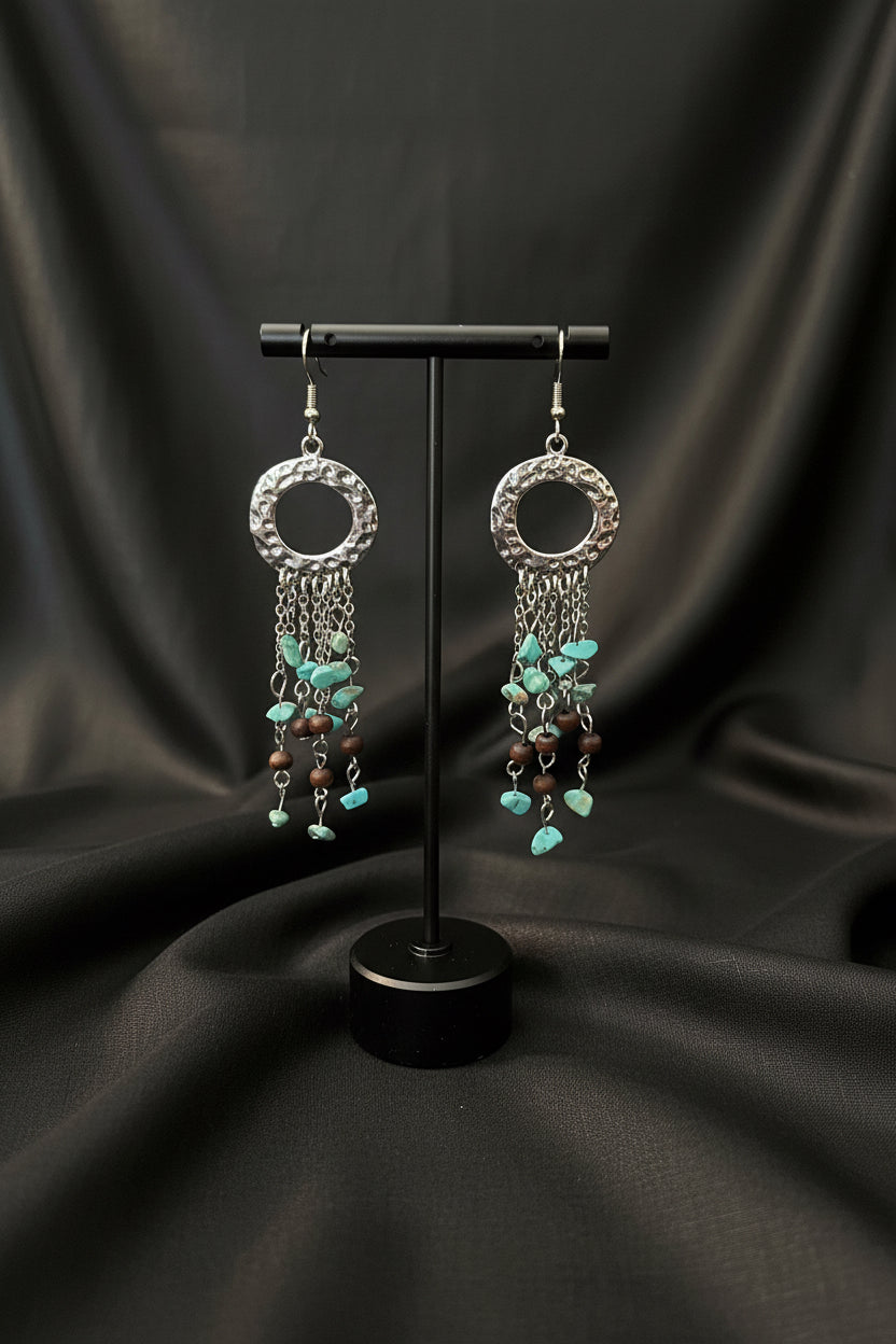 Boho Fringe Earrings | Hammered Silver Hoop Dangles | Long Southwestern Statement Earrings | Lightweight Festival Jewelry
