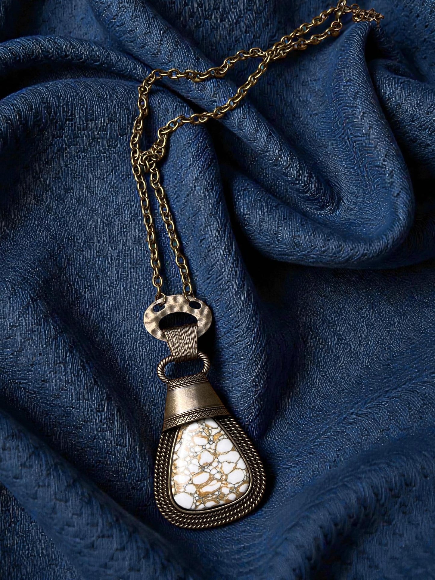 White Turquoise Statement Necklace | Bronze Pendant Necklace | Southwestern Inspired Jewelry | Boho Stone Pendant | Artisan Style Necklace