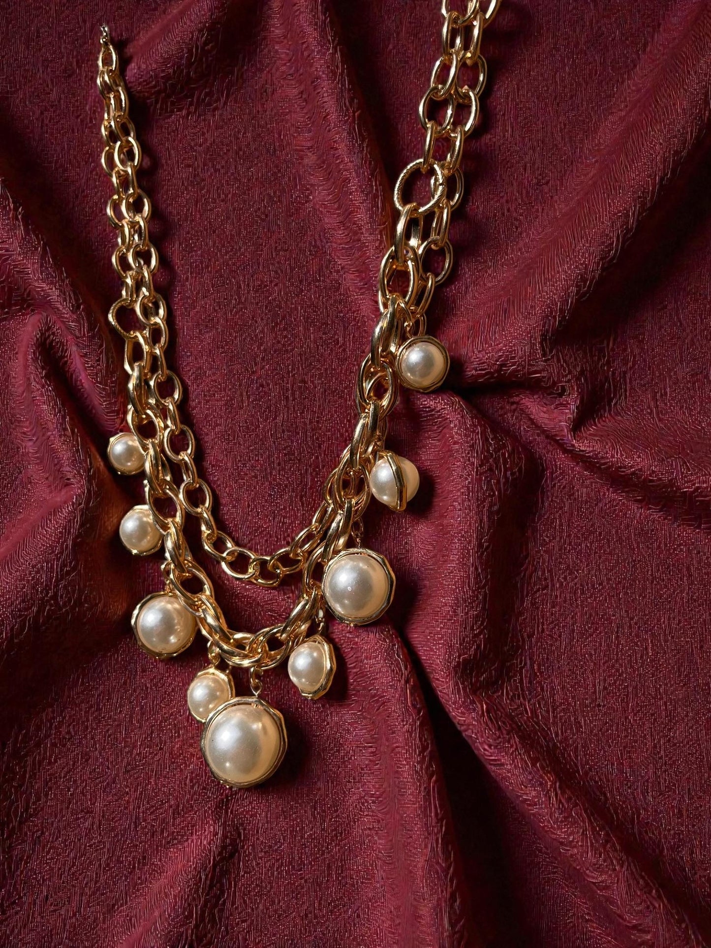 Gold Pearl Statement Necklace | Chunky Layered Chain Necklace | Vintage Inspired Jewelry | Glam Pearl Necklace | Bold Feminine Jewelry