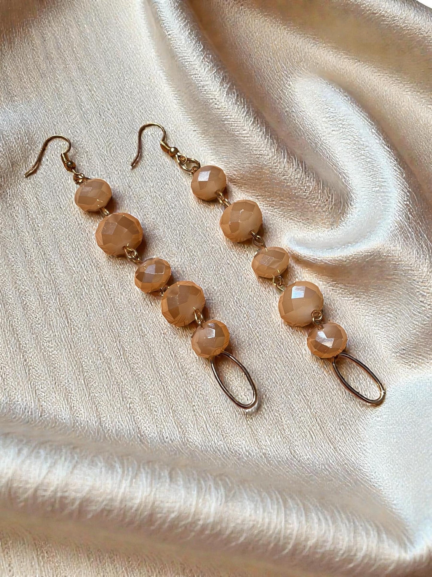 Champagne Nude Beaded Drop Earrings | Long Gold Dangle Earrings | Neutral Statement Earrings | Lightweight Glam Jewelry | Boutique Boho
