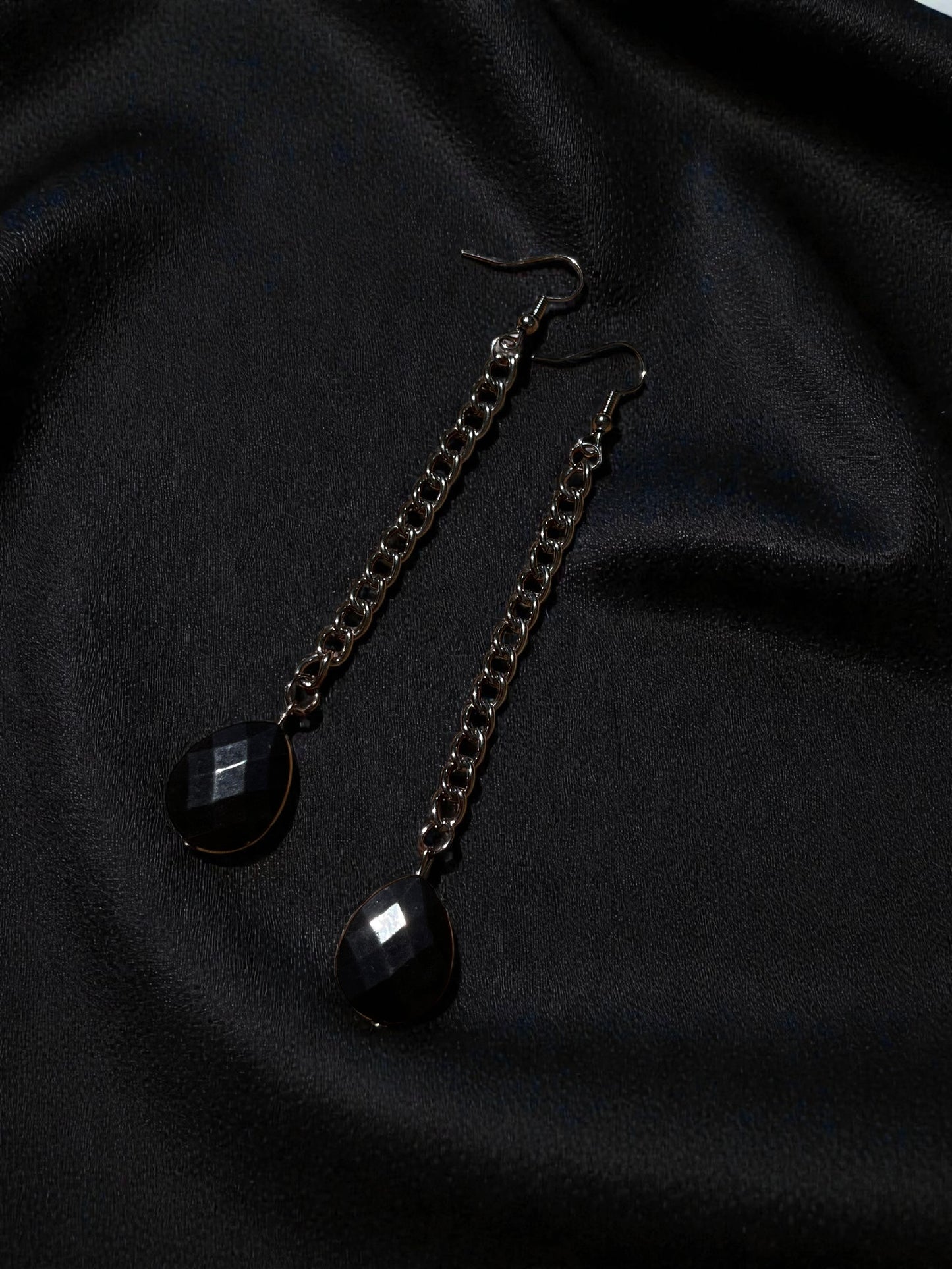Black Geometric Teardrop Chain Industrial Earrings