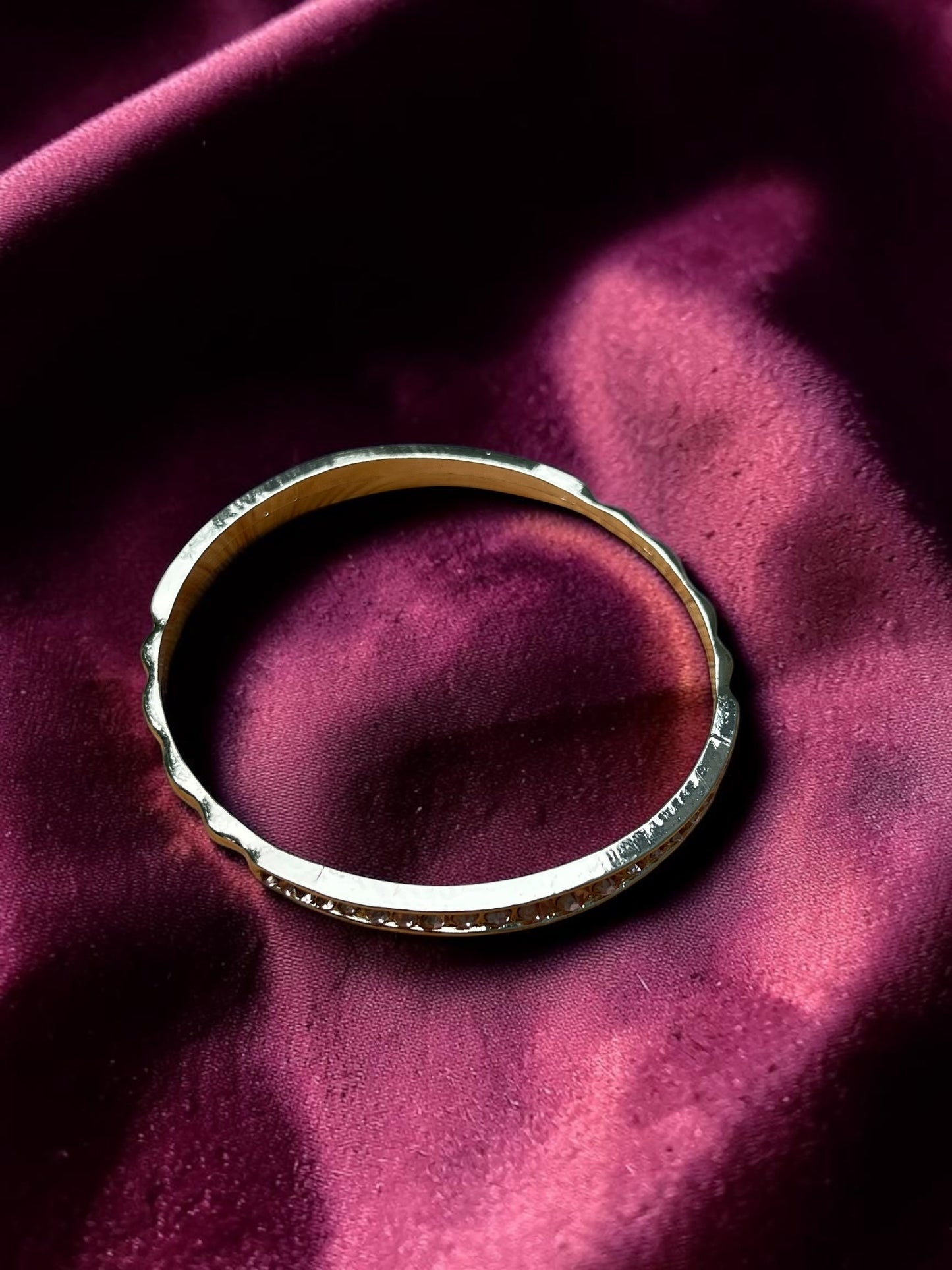 Crystal Spark Gold Bangle Bracelet – Scalloped Edge