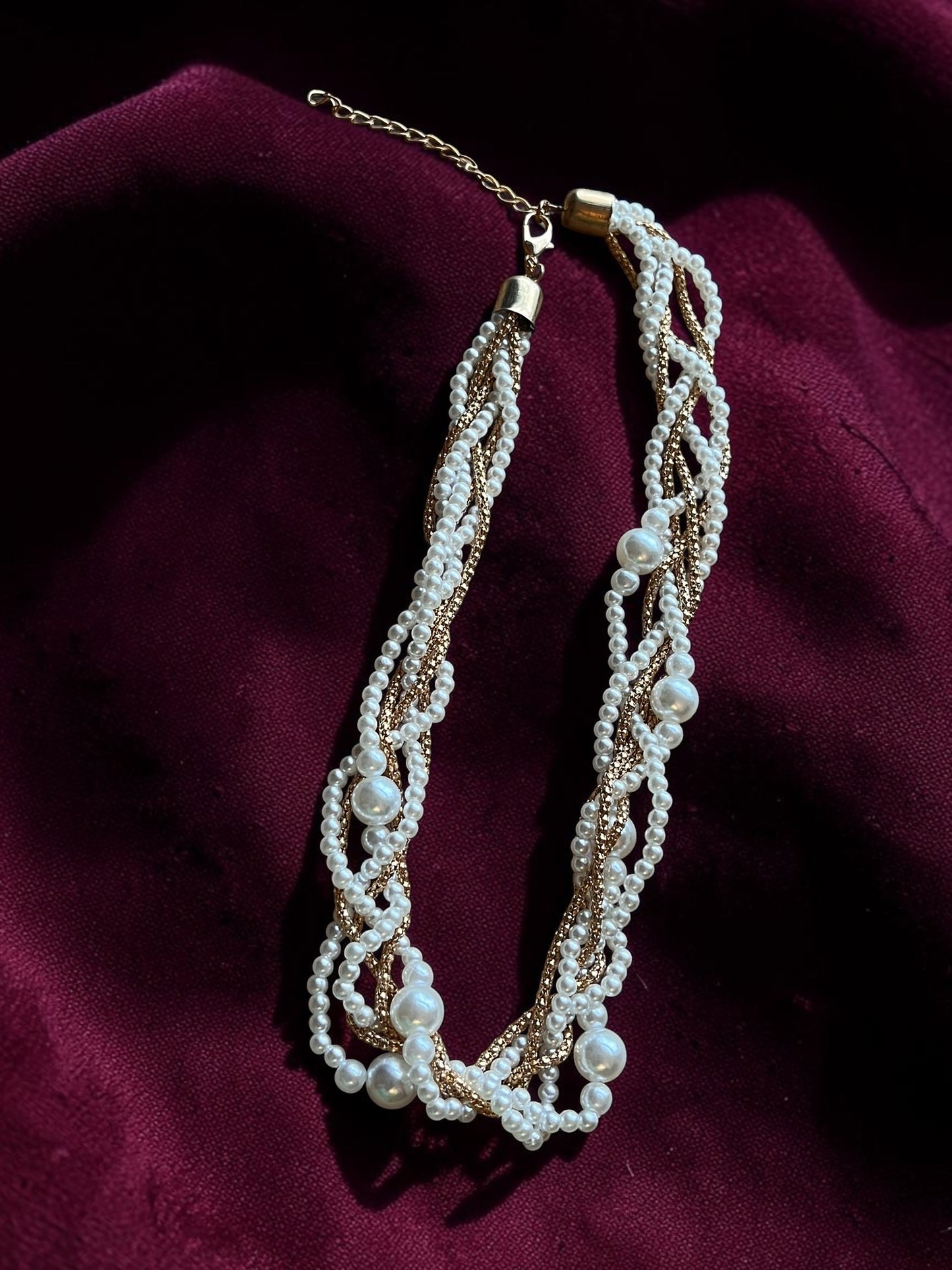 Pearl Gold Braided Necklace