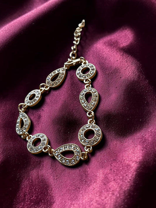 Champagne Crystal Bracelet | Gold Tone Rhinestone Bracelet | Bridal Jewelry | Elegant Statement Bracelet