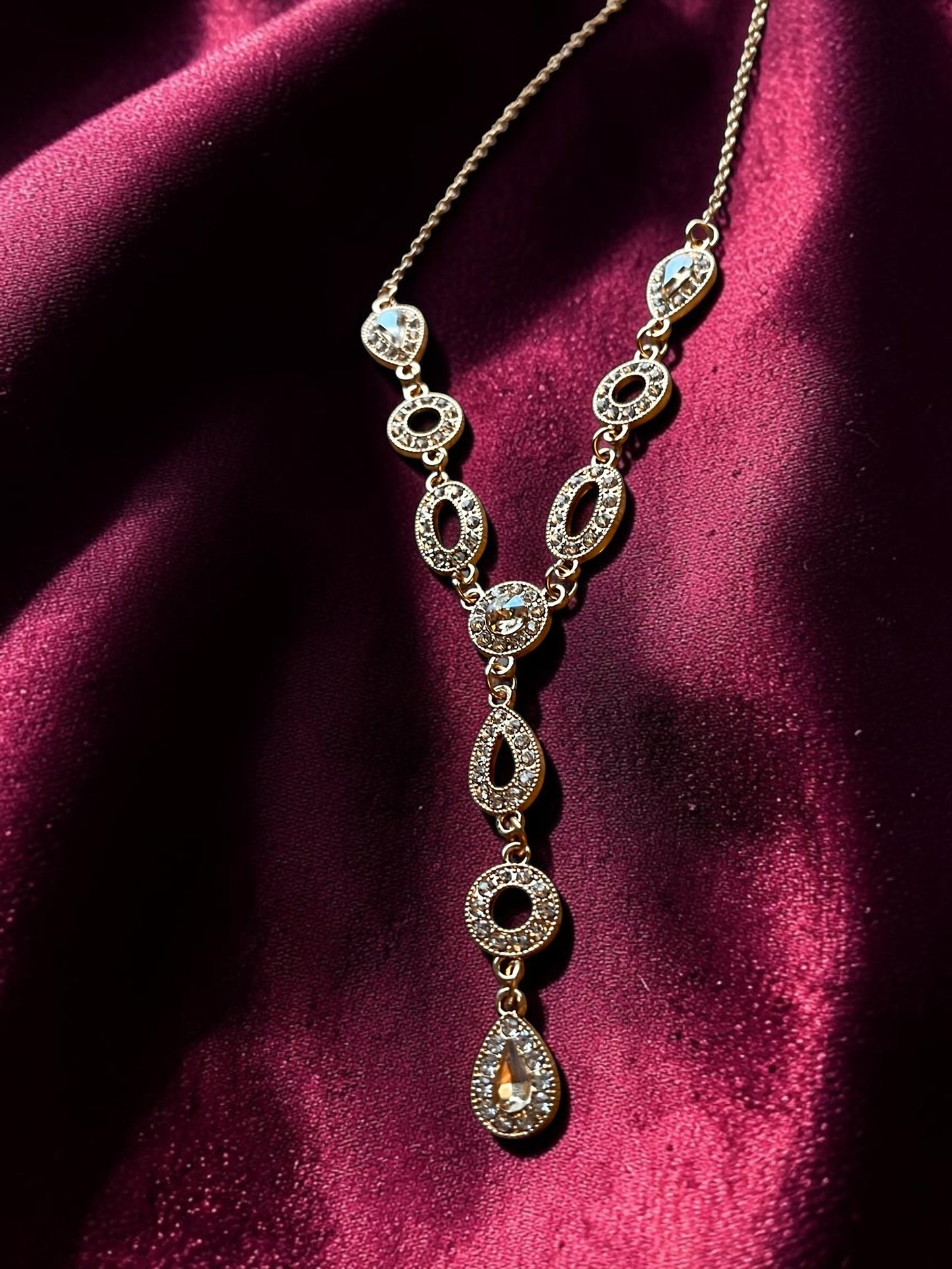 Champagne Crystal Necklace | Gold Tone Rhinestone Bracelet | Bridal Jewelry | Elegant Statement Necklace