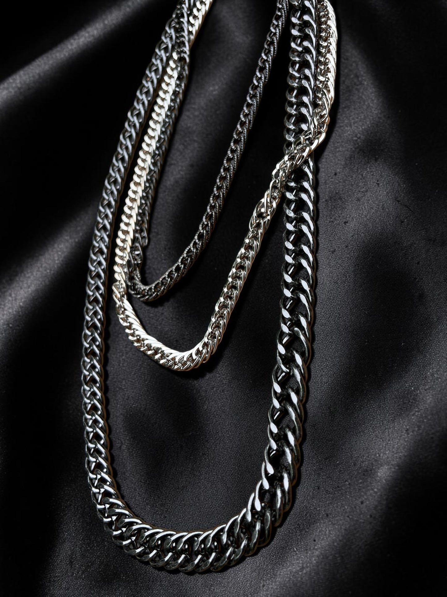 Layered Gunmetal Silver Curb Chain