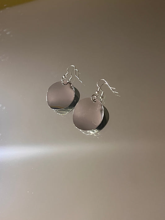 Large Silver Disc Earrings | Lightweight Mirror Finish Statement Earrings | Modern Minimalist Dangle Earrings | Handmade Everyday Jewelry