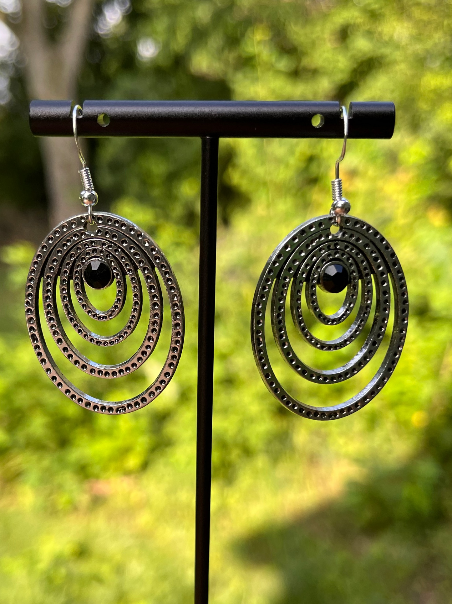 Large Silver Concentric Circle Earrings | Statement Geometric Dangle Earrings | Art Deco Inspired Jewelry | Lightweight Silver Earrings | Gift for Her