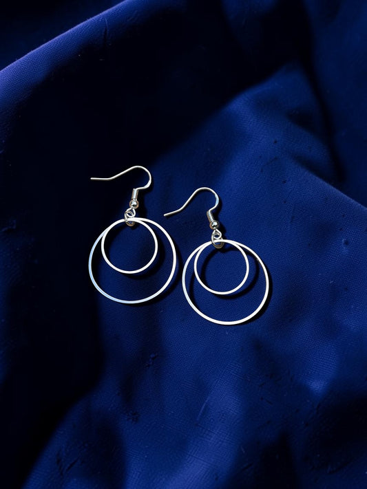 Double Circle Silver Earrings | Modern Geometric Dangle Earrings | Minimalist Open Hoop Earrings | Handmade Gift for Her