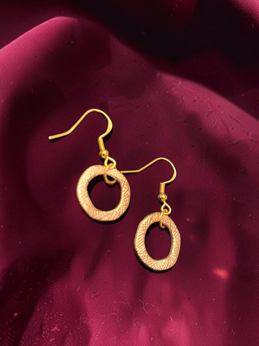 Textured Gold Circle Earrings | Small Open Circle Drop Earrings | Geometric Gold Dangle Earrings | Everyday Gold Jewelry