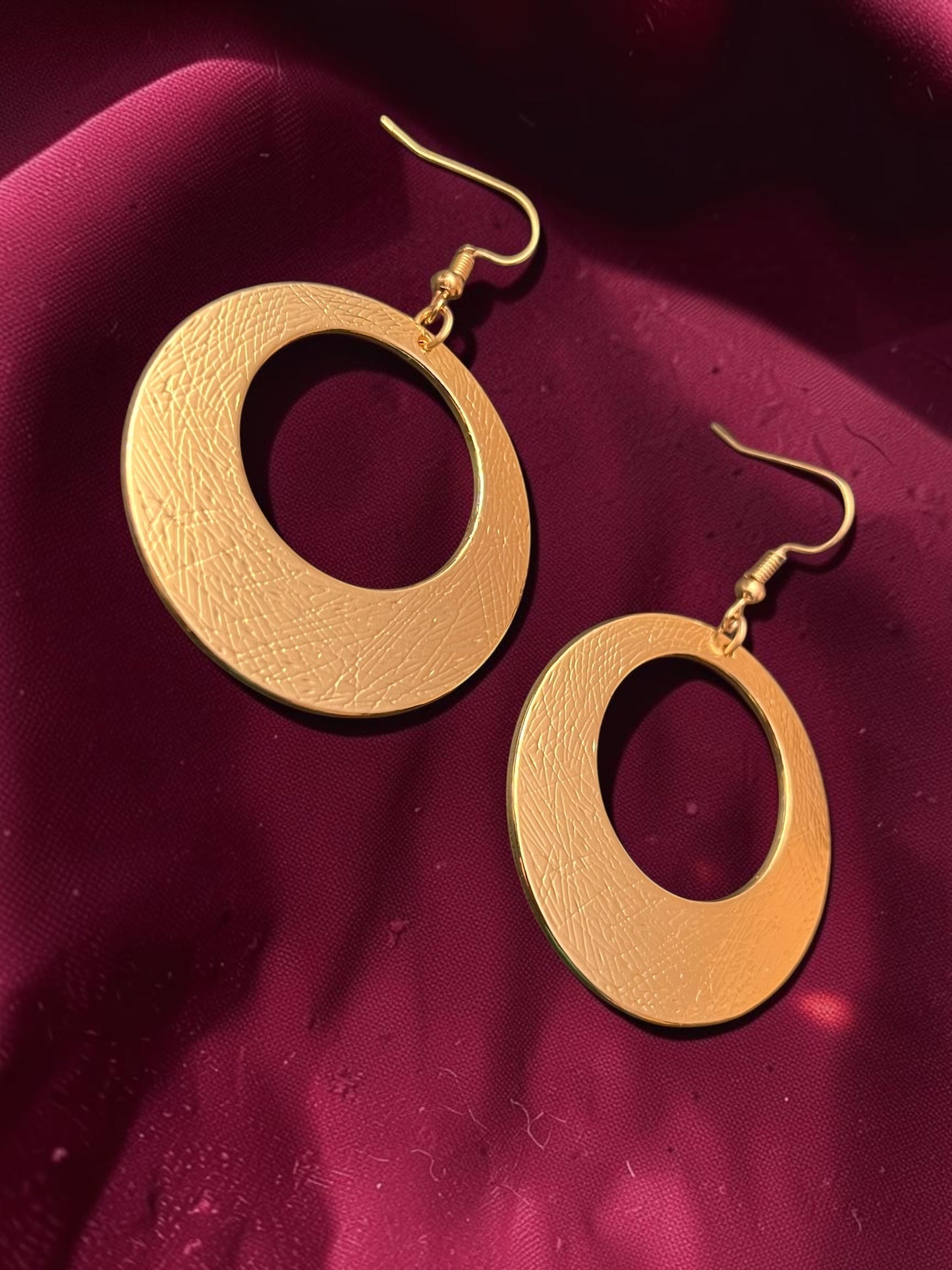Textured Gold Circle Earrings | Large Open Circle Dangle Earrings | Geometric Gold Statement Earrings | Modern Gold Drop Earrings