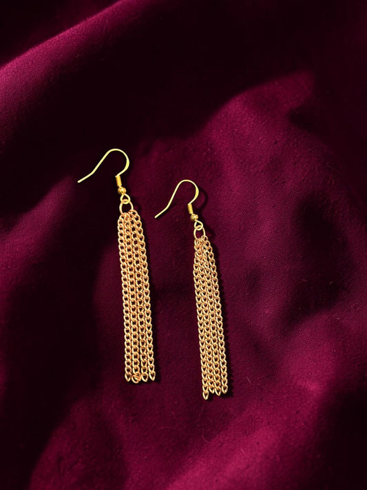 Gold Chain Tassel Earrings | 3 Inch Long Dangle Earrings | Gold Fringe Earrings | Statement Drop Earrings | Lightweight Jewelry