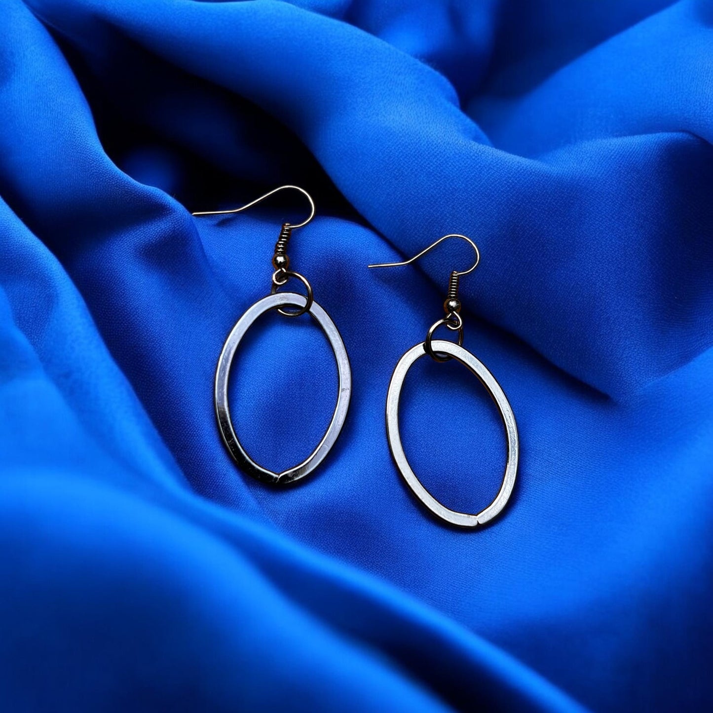 Silver Open Oval Drop Earrings | Modern Minimalist Dangle Earrings