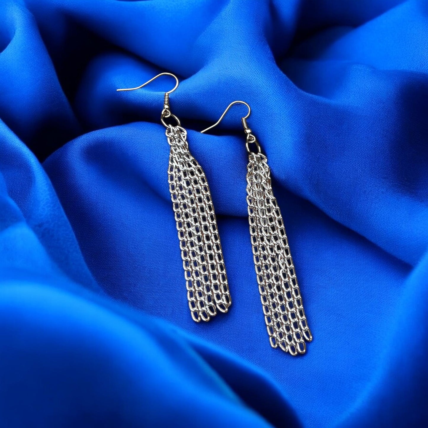 Silver Chain Tassel Earrings | Long Fringe Statement Dangle Earrings