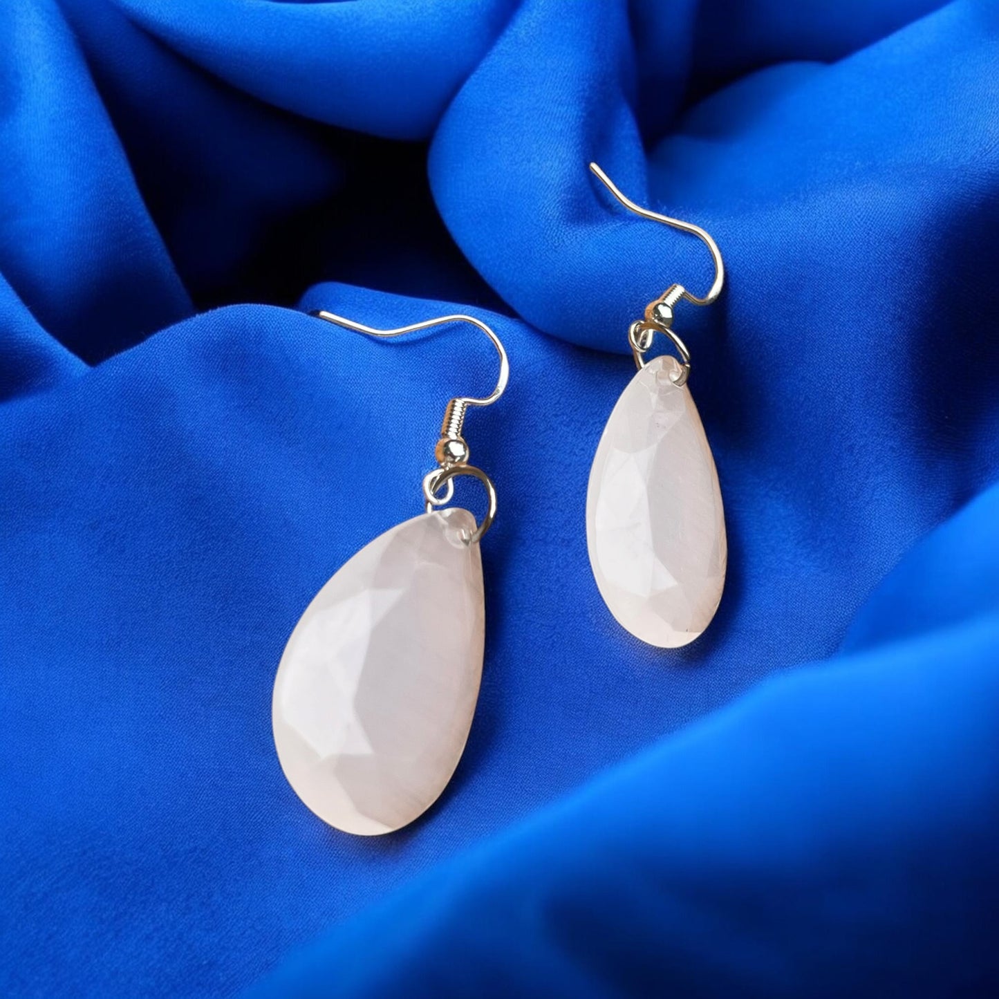 Faceted White Teardrop Earrings | Elegant Dangle Earrings