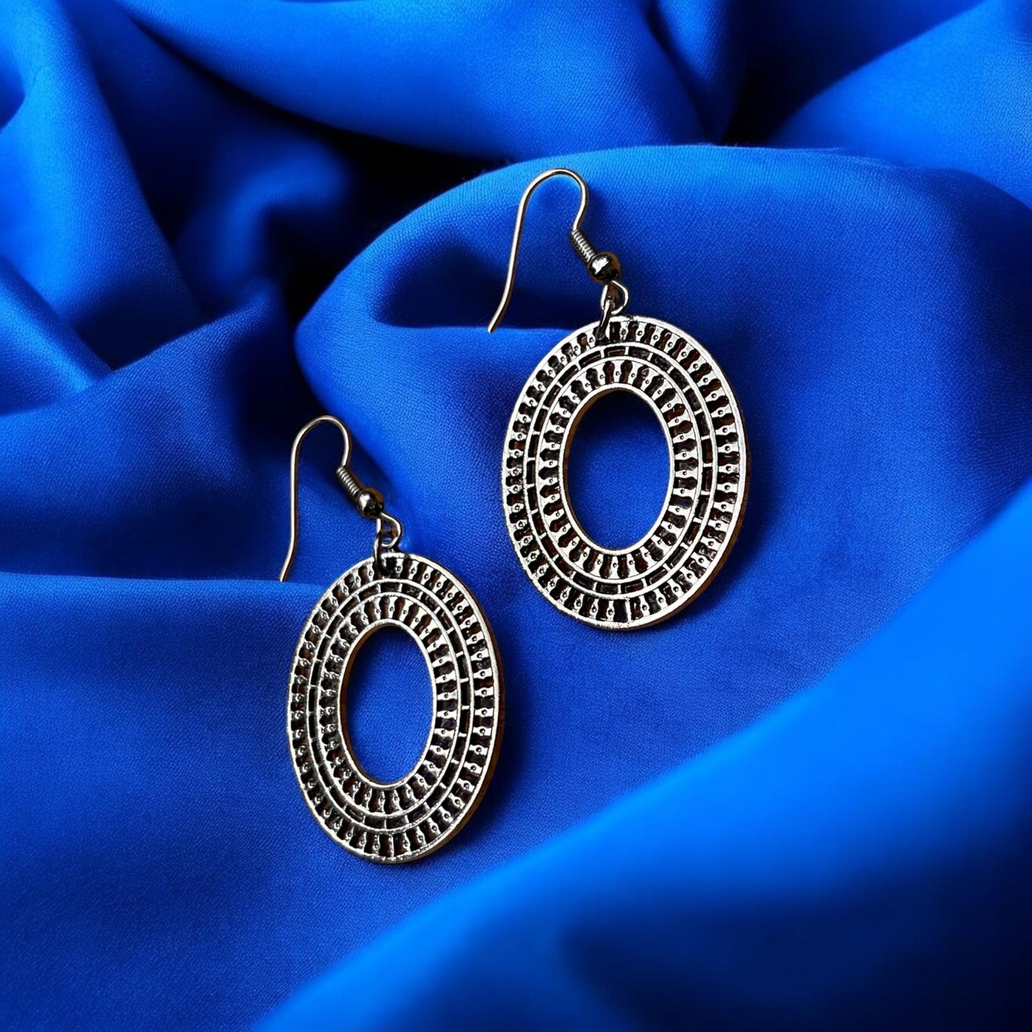 Large Gunmetal Openwork Oval Earrings | Geometric Statement Dangles