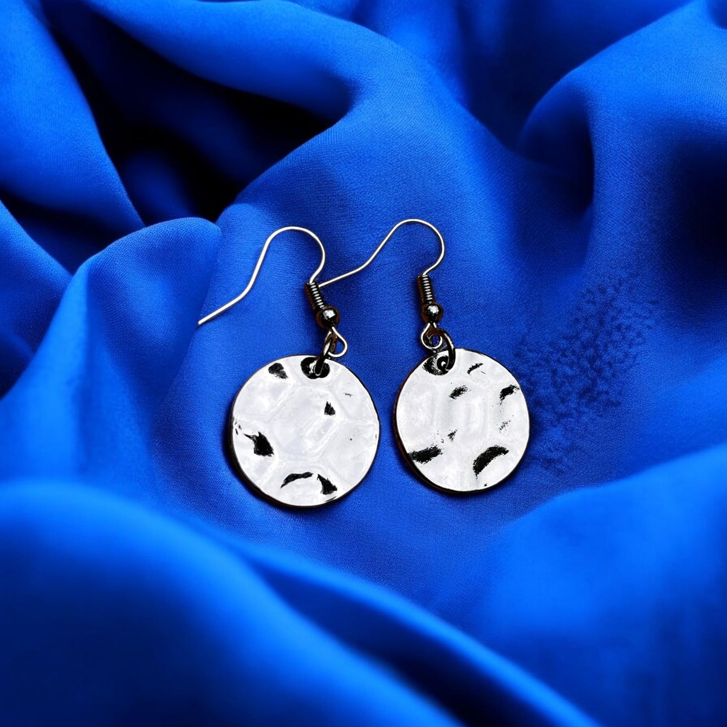 Textured Silver Disc Drop Earrings | Minimalist Round Dangle Earrings