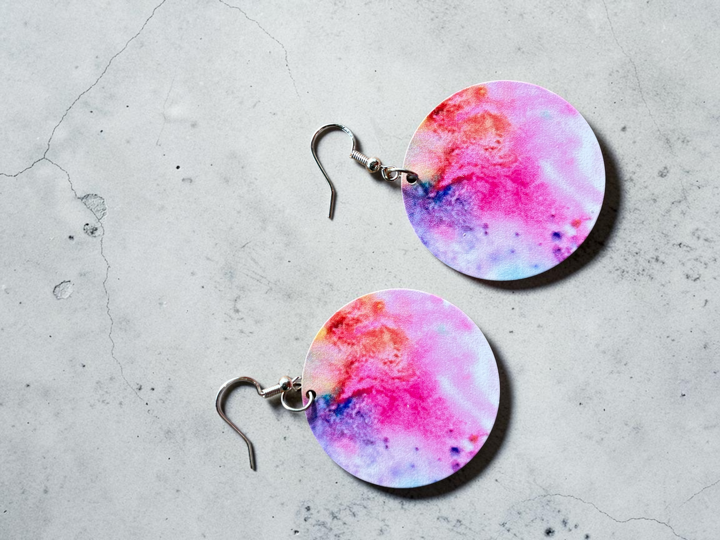 Watercolor Pink Orange Disc Drop Earrings