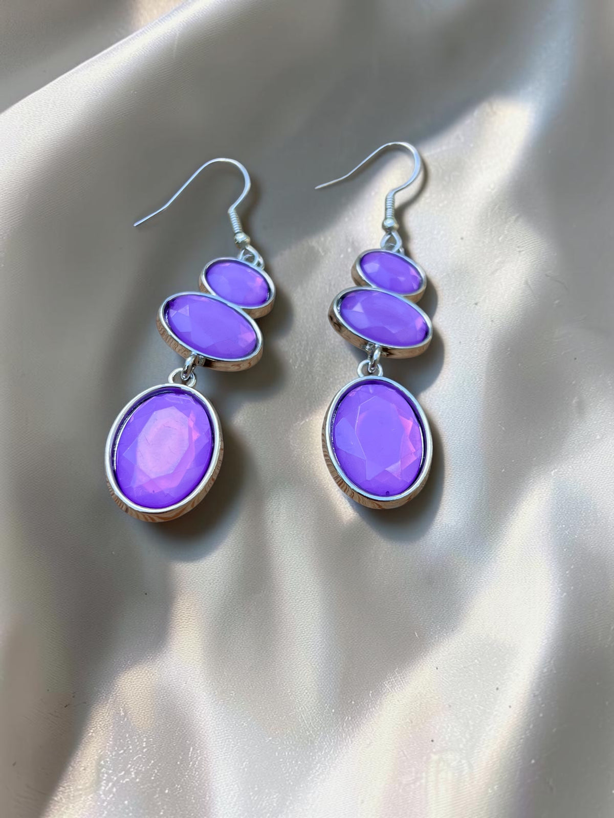 Purple Faceted Triple Drop Earrings