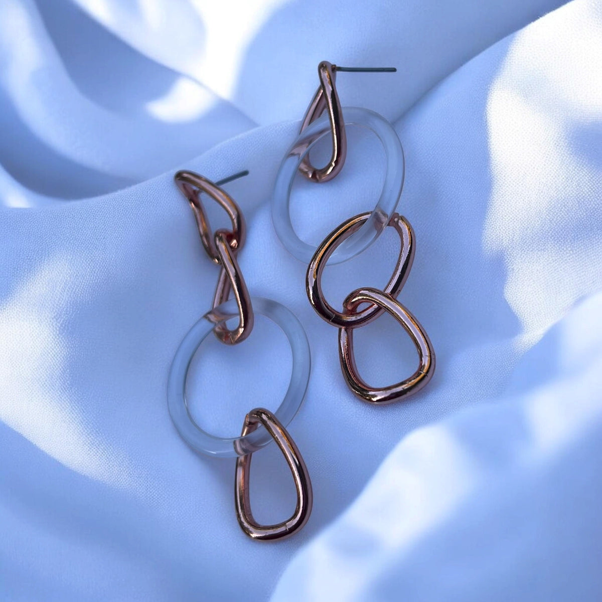 Copper and Clear Link Drop Earrings