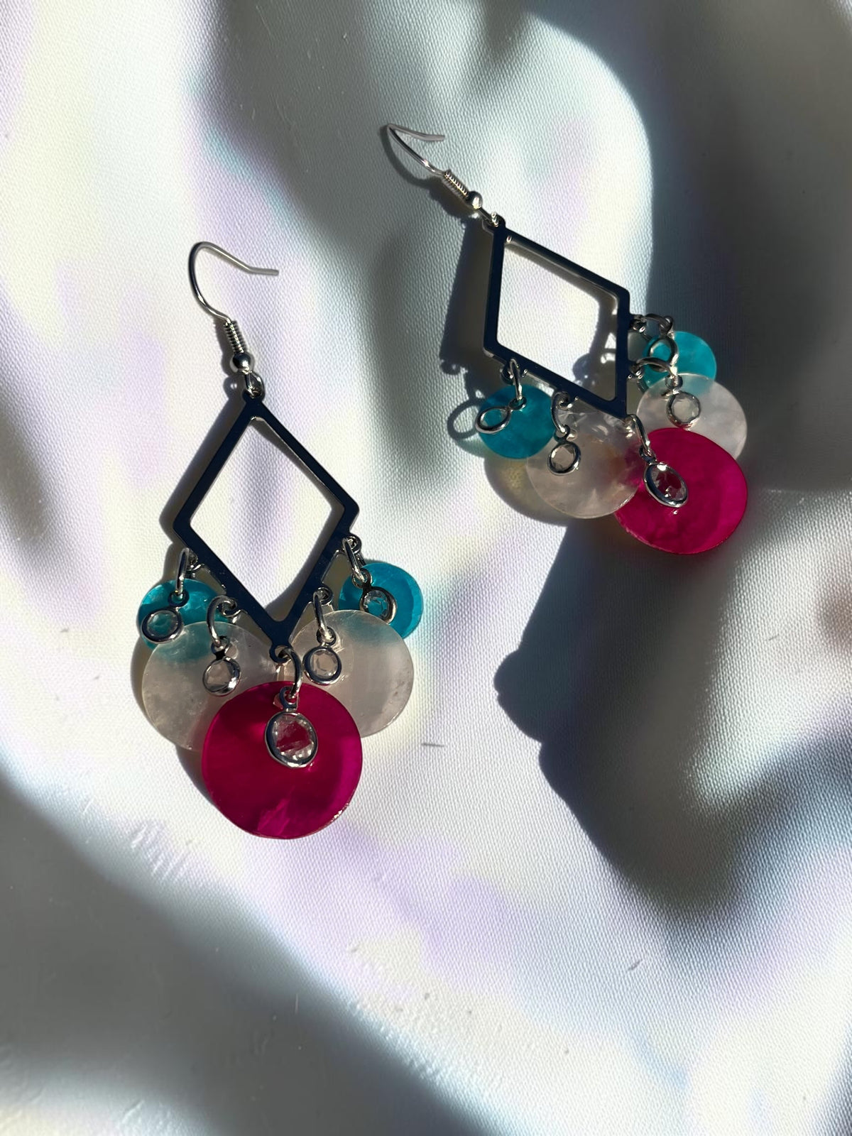 Colorful Geometric Chandelier Earrings | Pink & Turquoise Statement Drops