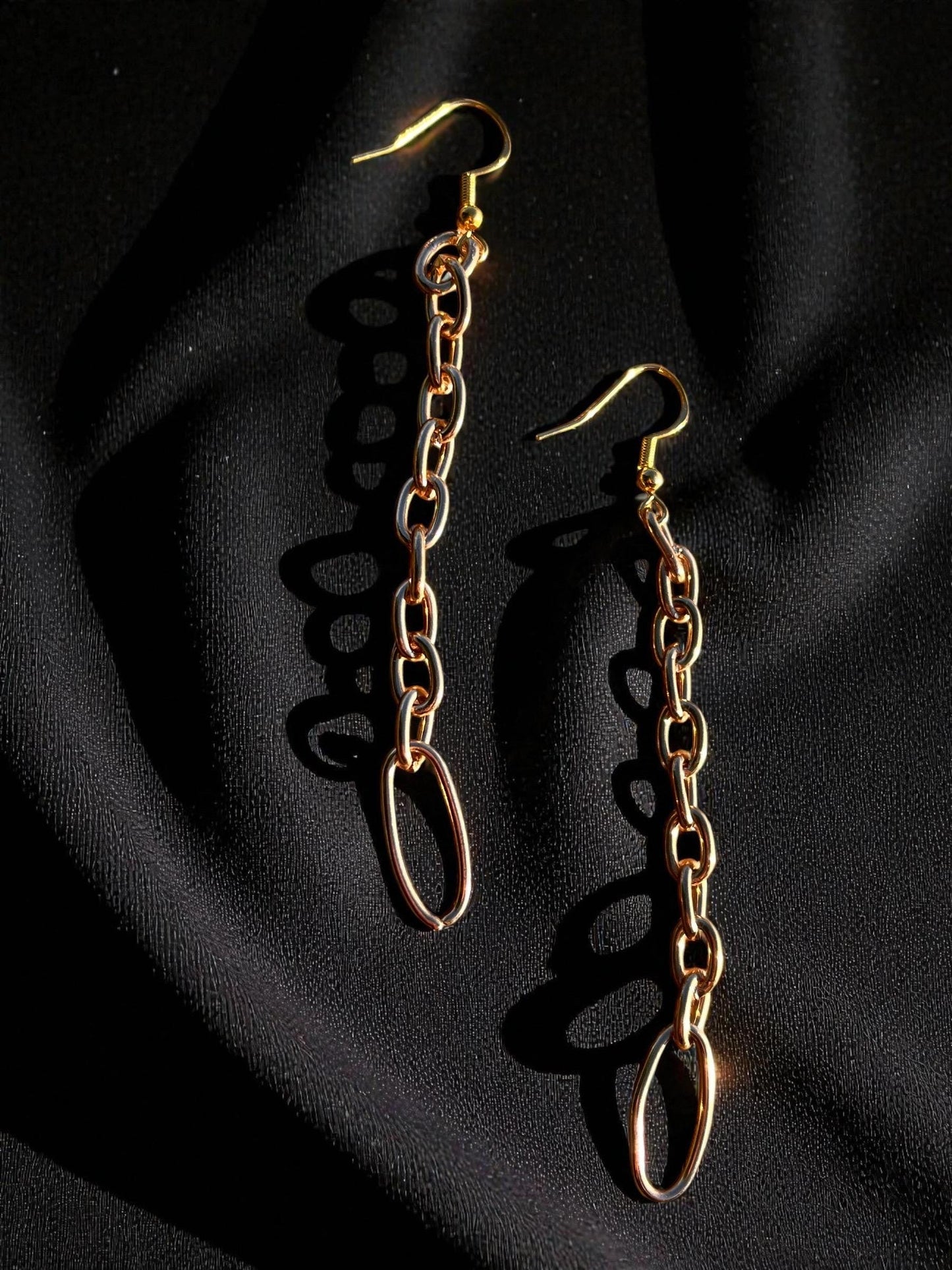 Gold Chain Drop Earrings | Long Gold Dangle Earrings | Minimalist Statement Earrings | Modern Link Earrings | Lightweight 3 Inch Earrings