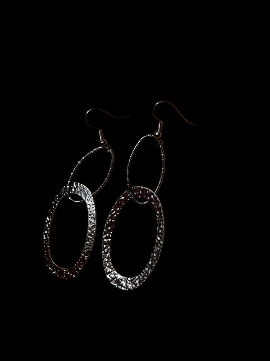 Hammered Double Hoop Earrings | Gunmetal Statement Dangle Earrings | Modern Geometric Jewelry | Lightweight 3 Inch Drop Earrings