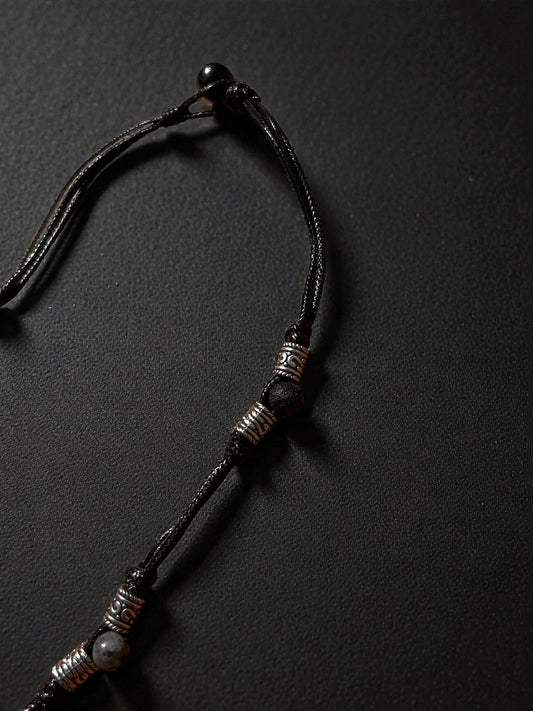 Men’s Lava Stone Necklace | Black Cord Beaded Necklace | Essential Oil Diffuser Necklace | Boho Men’s Jewelry | Minimalist Necklace