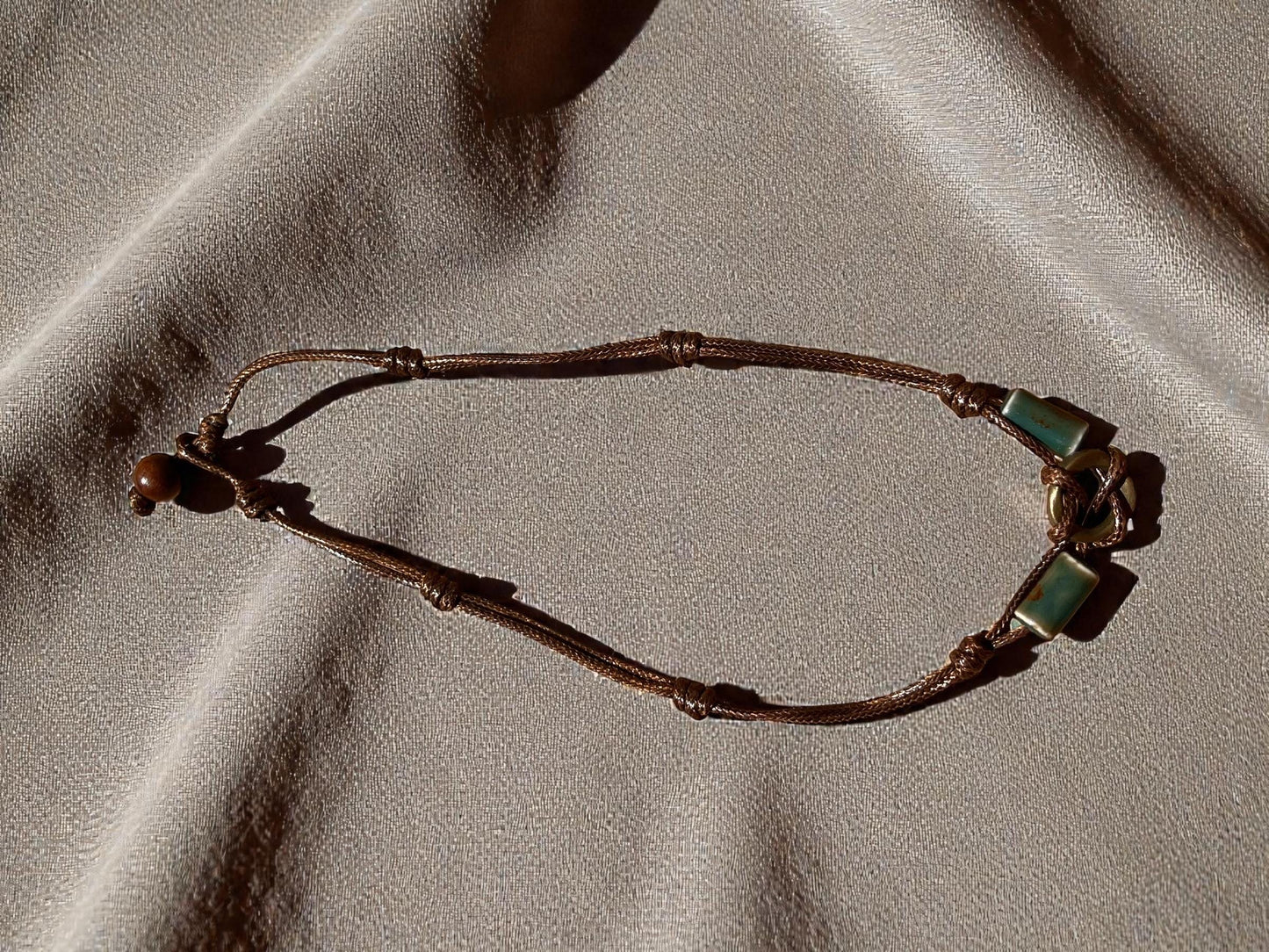 Boho Adjustable Cord Necklace for Men, Artisan Ceramic Bead Necklace, Rustic Earth Tone Pendant Necklace, Minimalist Bohemian Jewelry