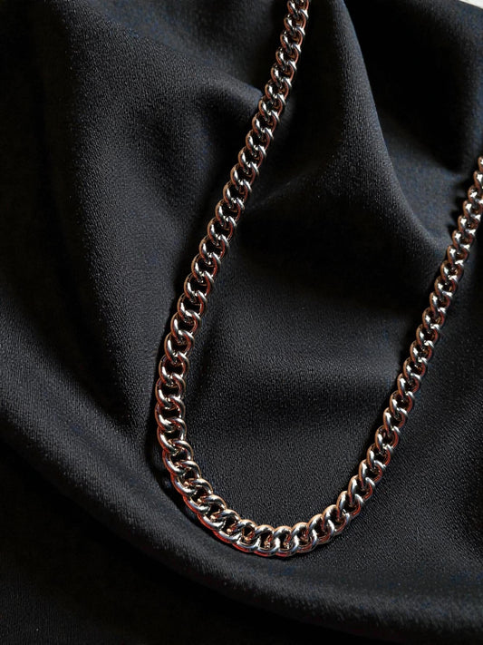 Silver Curb Chain Necklace for Men, Classic Silver Plated Chain, Minimalist Mens Jewelry, Layering Chain Necklace Gift for Him