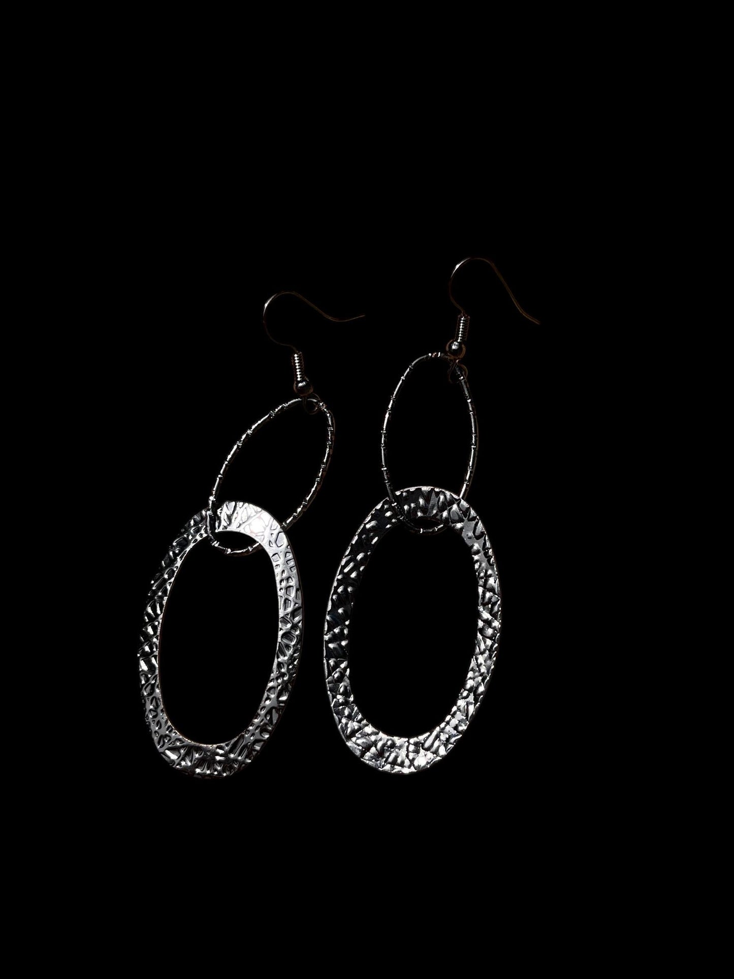 Hammered Double Hoop Earrings | Gunmetal Statement Dangle Earrings | Modern Geometric Jewelry | Lightweight 3 Inch Drop Earrings