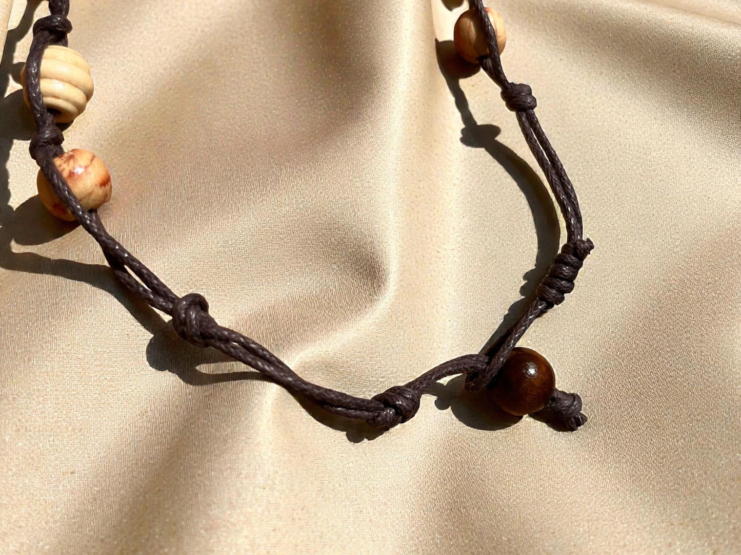 Earthy Boho Beaded Necklace | Adjustable Cord Necklace | Natural Stone & Wood Bead Jewelry | Artisan Bohemian Necklace