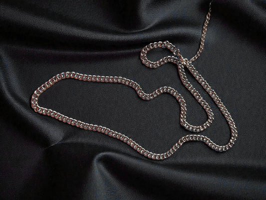 Silver Curb Chain Necklace for Men, Classic Silver Plated Chain, Minimalist Mens Jewelry, Layering Chain Necklace Gift for Him