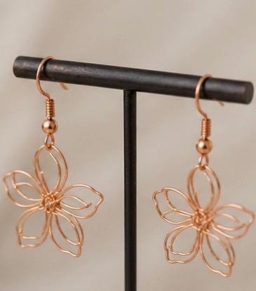 Boho Copper Wire Flower Necklace and Earrings Set | Sculptural Statement Collar Jewelry