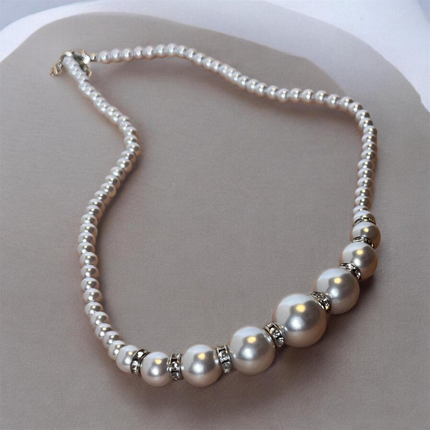 Pearl Statement Necklace for Women | Elegant Ivory Pearl Rhinestone Necklace | Bridal Jewelry | Feminine Luxury Necklace Gift
