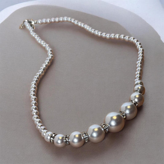 Pearl Statement Necklace for Women | Elegant Ivory Pearl Rhinestone Necklace | Bridal Jewelry | Feminine Luxury Necklace Gift