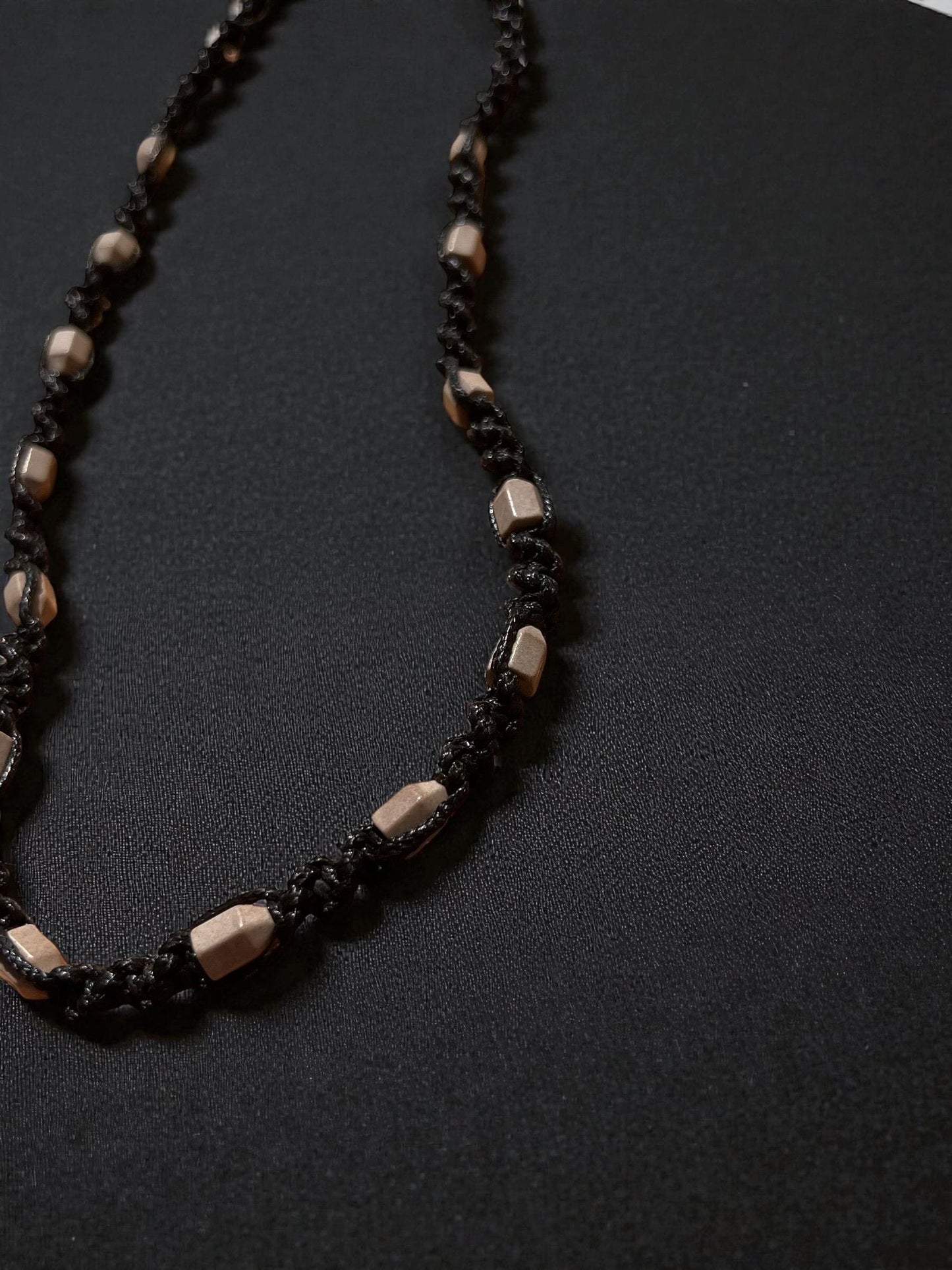 Men’s Cord Necklace | Black Braided Necklace | Minimalist Beaded Necklace | Boho Surfer Jewelry | Casual Men’s Necklace