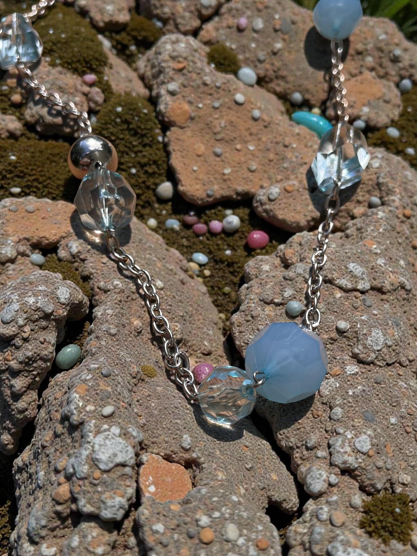 Blue Beaded Necklace | Delicate Layering Necklace | Coastal Jewelry | Pastel Crystal Necklace | Minimalist Silver Necklace | Everyday