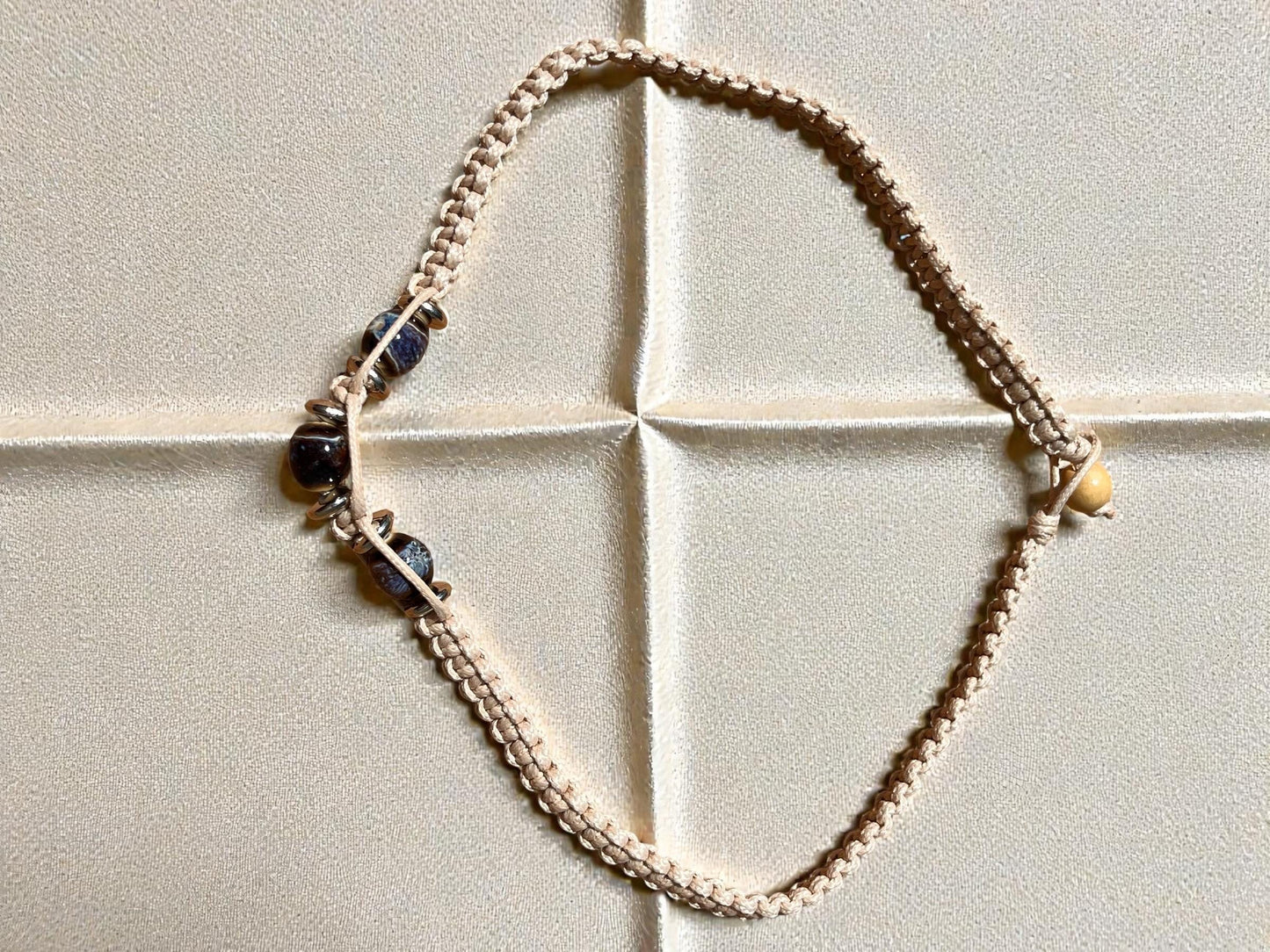 Cream Macramé Beaded Necklace | Neutral Boho Cord Necklace | Adjustable Artisan Jewelry | Coastal Minimalist Necklace