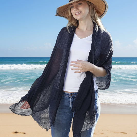 Crinkle Scarf Shawl Wrap – Lightweight Boho Summer Scarf – Soft Gauze Fashion Wrap – Elegant Layering Accessory for Women