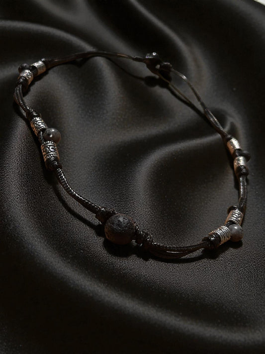 Men’s Lava Stone Necklace | Black Cord Beaded Necklace | Essential Oil Diffuser Necklace | Boho Men’s Jewelry | Minimalist Necklace