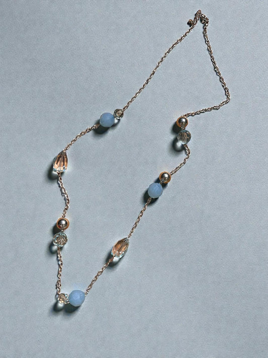Blue Beaded Necklace | Delicate Layering Necklace | Coastal Jewelry | Pastel Crystal Necklace | Minimalist Silver Necklace | Everyday