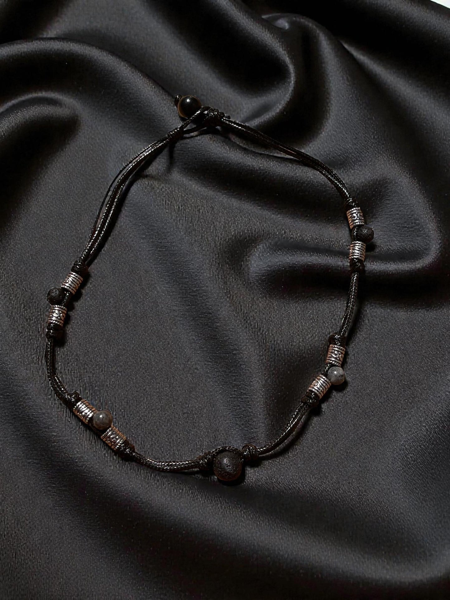 Men’s Lava Stone Necklace | Black Cord Beaded Necklace | Essential Oil Diffuser Necklace | Boho Men’s Jewelry | Minimalist Necklace