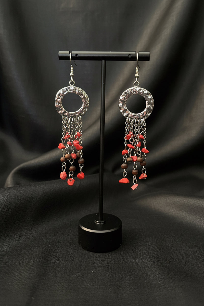 Boho Fringe Earrings | Hammered Silver Hoop Dangles | Long Southwestern Statement Earrings | Lightweight Festival Jewelry