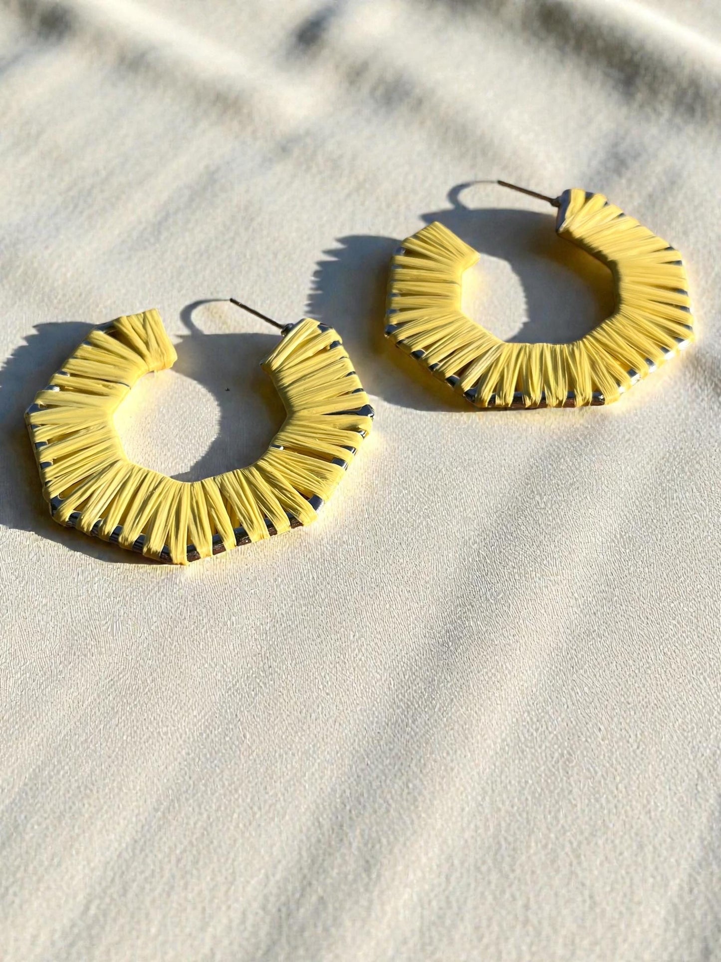Yellow Thread Wrapped Geometric Hoop Earrings | Bold Statement Fiber Jewelry | Lightweight Modern Boho Accessory