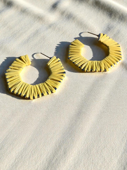 Yellow Raffia Geometric Hoop Earrings